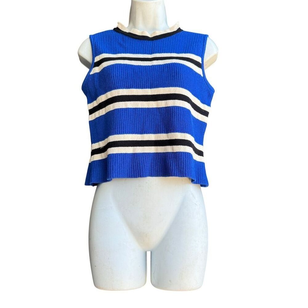 St. John Sport Blue Striped Knit Tank Top Women's Size P US S Old Money Preppy